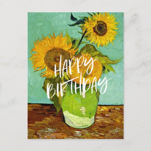 Van Gogh _ Sunflowers Three Happy Birthday Postcard