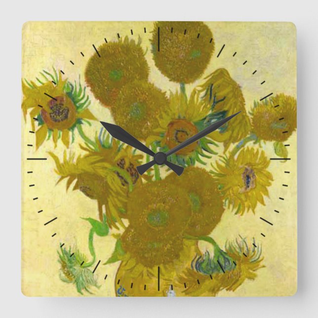 Van Gogh Sunflowers Timepiece Square Wall Clock (Front)