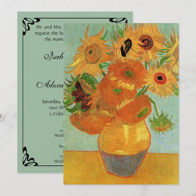 Van Gogh Sunflowers Wedding Invitation (Front/Back)