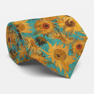 Van Gogh Sunflowers yellow teal blue red orange Neck Tie