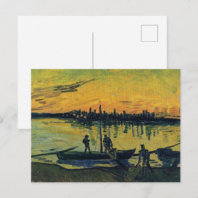 Van Gogh Sunset Arles - Vibrant Yellow River Postcard (Front/Back)