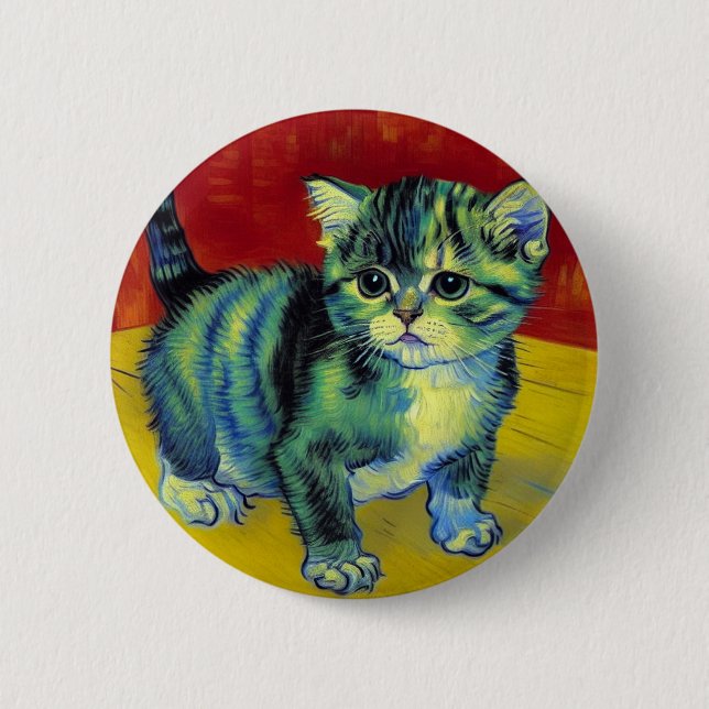 Van Gogh Tabby Cat Button (Front)