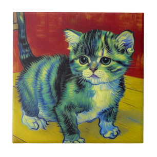 Van Gogh Tabby Cat Ceramic Tile