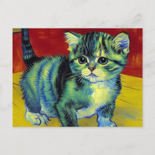 Van Gogh Tabby Cat Holiday Postcard
