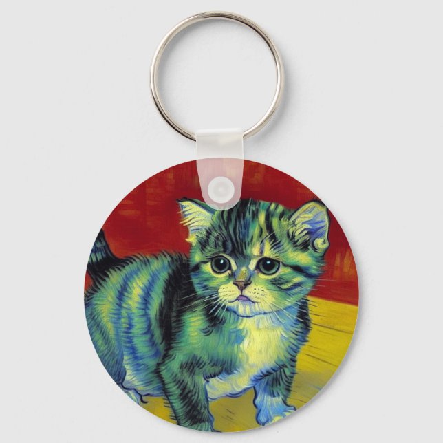 Van Gogh Tabby Cat Keychain (Front)