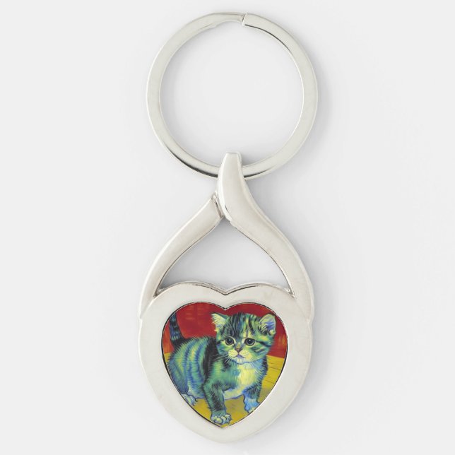 Van Gogh Tabby Cat Keychain (Front)