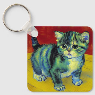 Van Gogh Tabby Cat Keychain