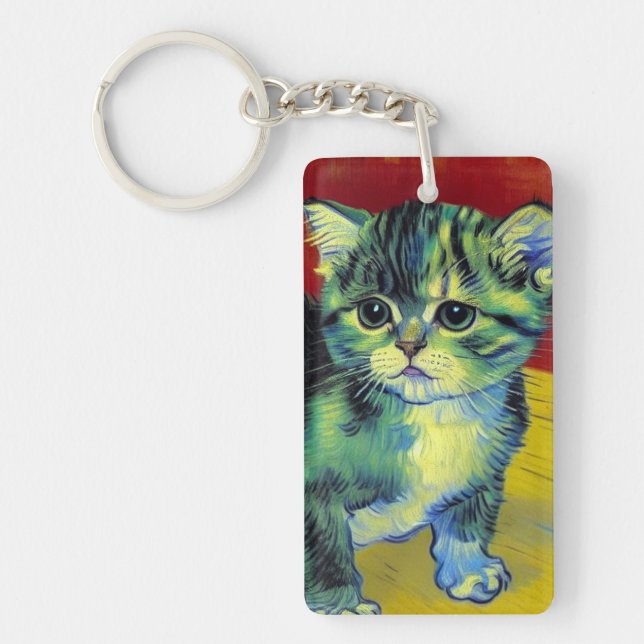 Van Gogh Tabby Cat Keychain (Front)