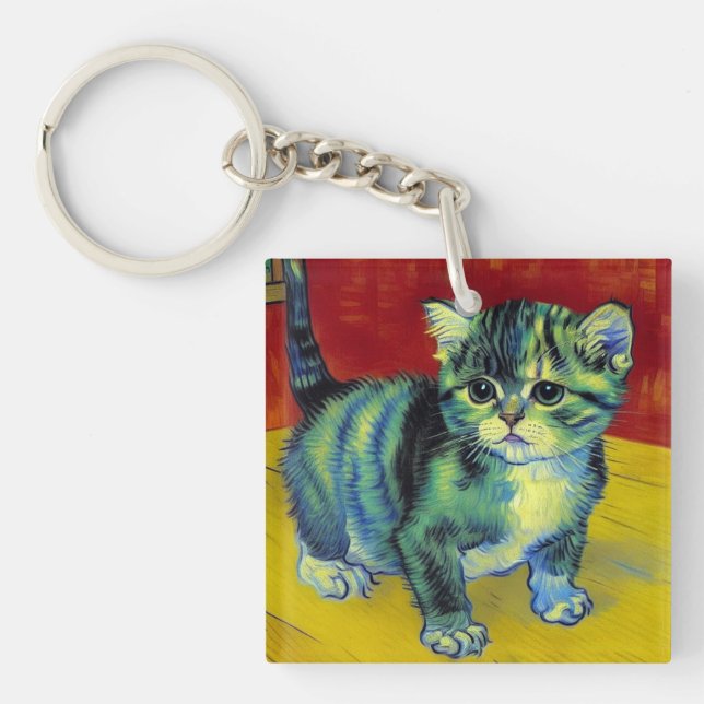 Van Gogh Tabby Cat Keychain (Front)