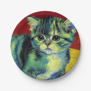 Van Gogh Tabby Cat Paper Plates