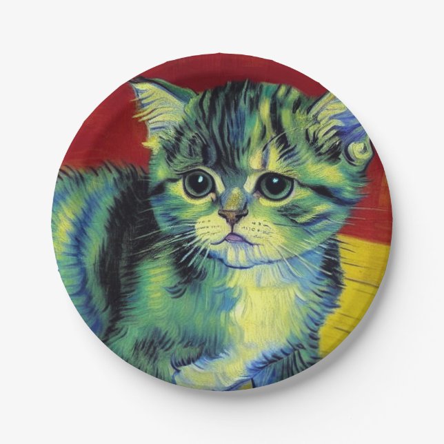 Van Gogh Tabby Cat Paper Plates (Front)