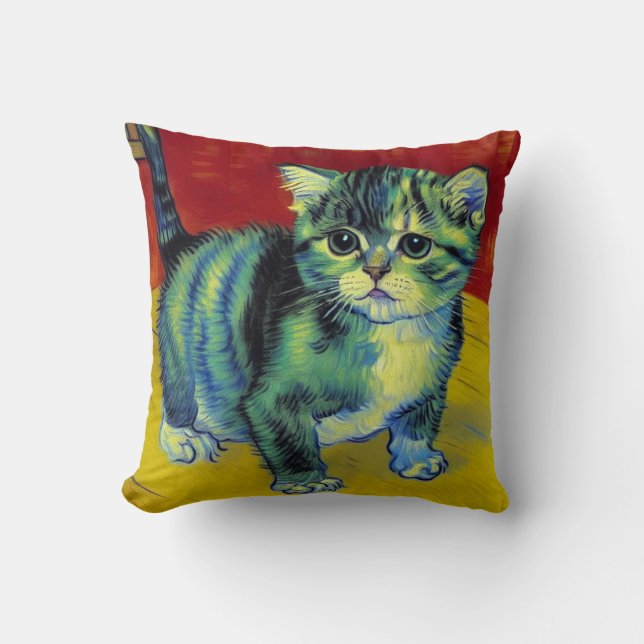 Van Gogh Tabby Cat Throw Pillow (Front)