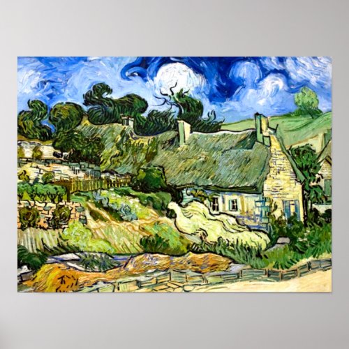 Van Gogh _ Thatched Cottages at Cordeville Poster