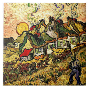 Van Gogh: Thatched Cottages in the Sunshine Ceramic Tile