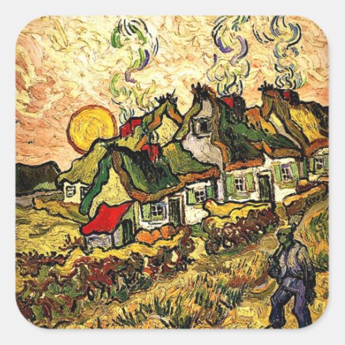 Van Gogh Thatched Cottages in the Sunshine Square Sticker