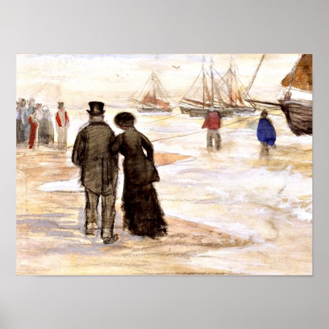 Van Gogh - The Beach at Scheveningen (couple) Poster (Front)