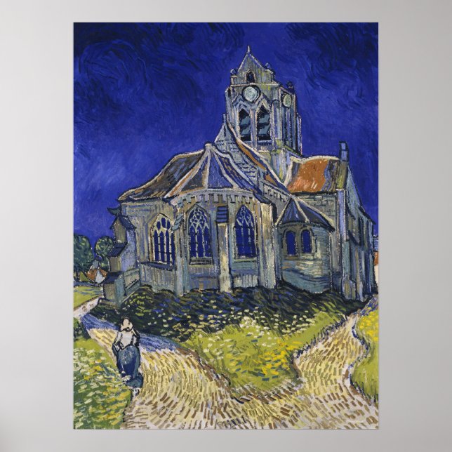 Van Gogh The Church at Auvers Blue Sky Art Poster (Front)