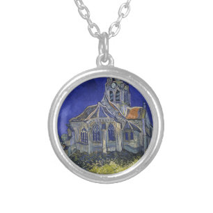 Van Gogh The Church at Auvers Blue Sky Art Silver Plated Necklace