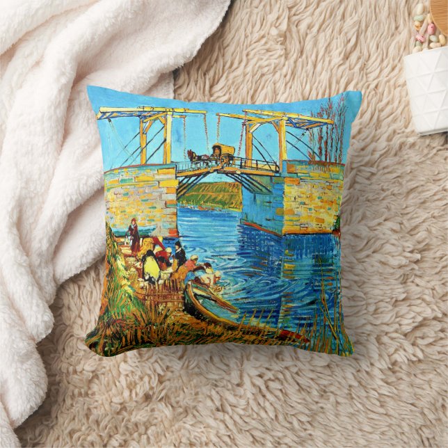 Van Gogh - The Langlois Bridge at Arles with Women Throw Pillow (Blanket)