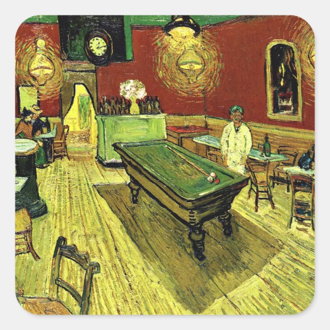 Van Gogh - The Night Cafe, famous painting, Square Sticker (Front)