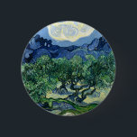 Van Gogh The Olive Trees Landscape Painting Button<br><div class="desc">Immerse yourself in the vibrant, swirling world of Vincent Van Gogh with this iconic landscape, "The Olive Trees." This celebrated Post-Impressionist painting captures the rugged beauty and expressive energy of the olive groves with Van Gogh's distinctive, agitated brushstrokes. The striking blues of the sky and undulating hills complement the vibrant...</div>