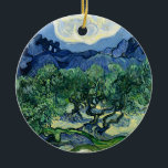 Van Gogh The Olive Trees Landscape Painting Ceramic Ornament<br><div class="desc">Immerse yourself in the vibrant, swirling world of Vincent Van Gogh with this iconic landscape, "The Olive Trees." This celebrated Post-Impressionist painting captures the rugged beauty and expressive energy of the olive groves with Van Gogh's distinctive, agitated brushstrokes. The striking blues of the sky and undulating hills complement the vibrant...</div>