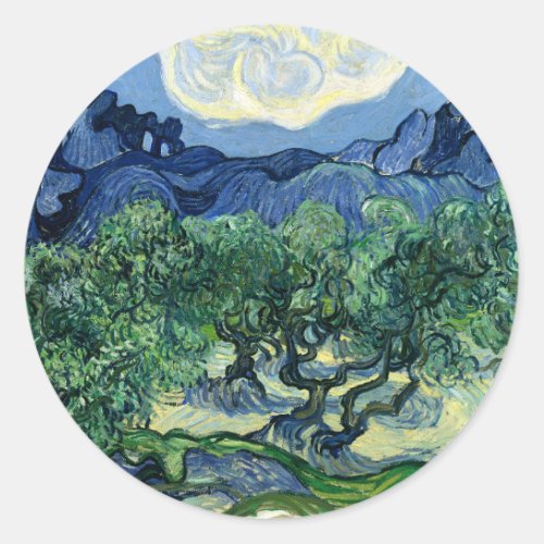 Van Gogh The Olive Trees Landscape Painting Classic Round Sticker