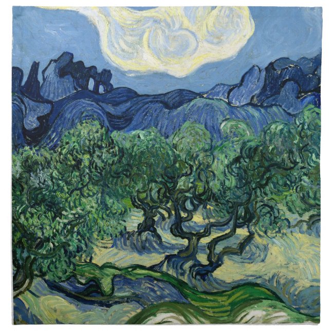 Van Gogh The Olive Trees Landscape Painting Cloth Napkin (Front)