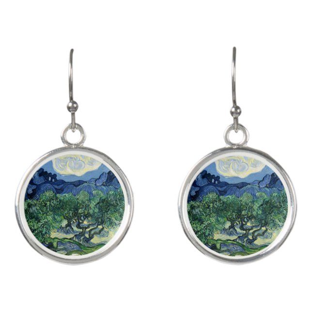 Van Gogh The Olive Trees Landscape Painting Earrings (Front)