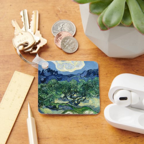 Van Gogh The Olive Trees Landscape Painting Keychain