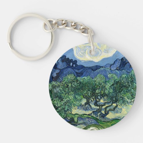 Van Gogh The Olive Trees Landscape Painting Keychain