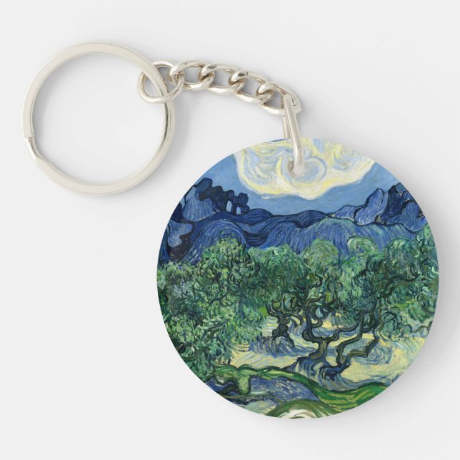 Van Gogh The Olive Trees Landscape Painting Keychain (Front)