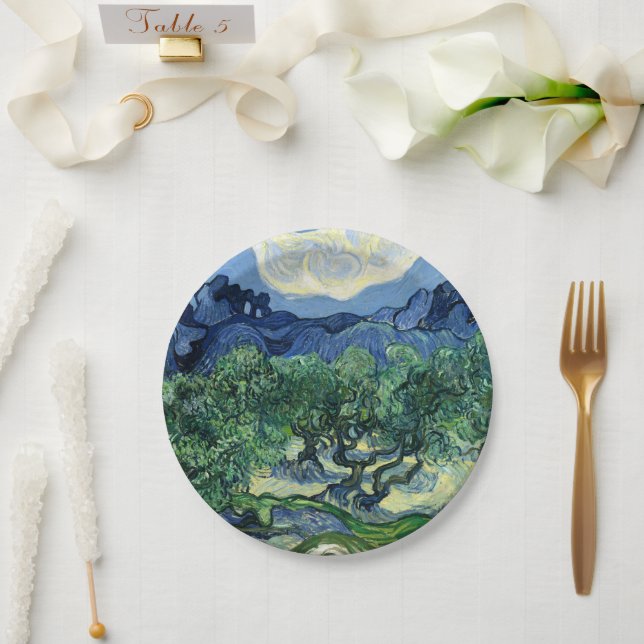 Van Gogh The Olive Trees Landscape Painting Paper Plates (Wedding)