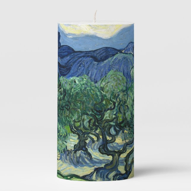Van Gogh The Olive Trees Landscape Painting Pillar Candle (Front)
