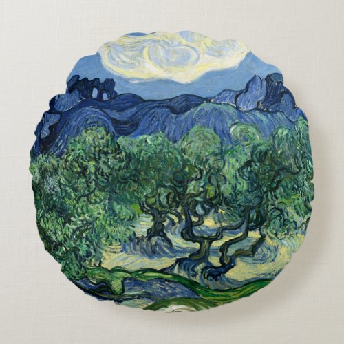 Van Gogh The Olive Trees Landscape Painting Round Pillow