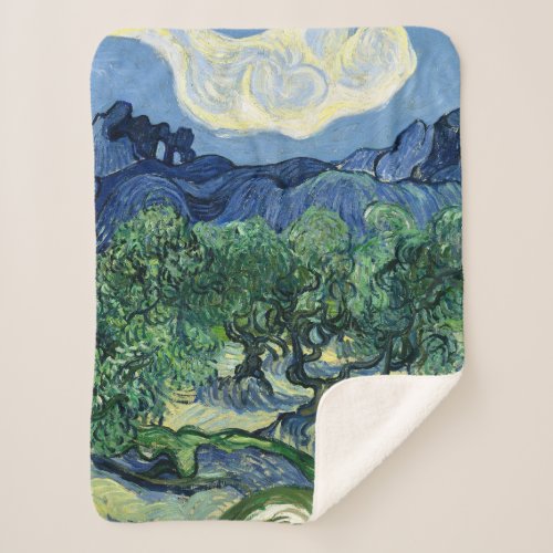 Van Gogh The Olive Trees Landscape Painting Sherpa Blanket