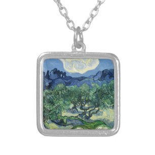 Van Gogh The Olive Trees Landscape Painting Silver Plated Necklace