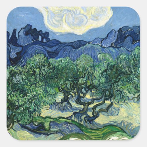 Van Gogh The Olive Trees Landscape Painting Square Sticker