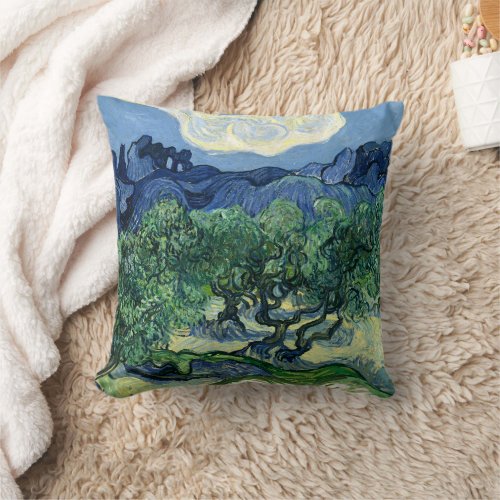 Van Gogh The Olive Trees Landscape Painting Throw Pillow