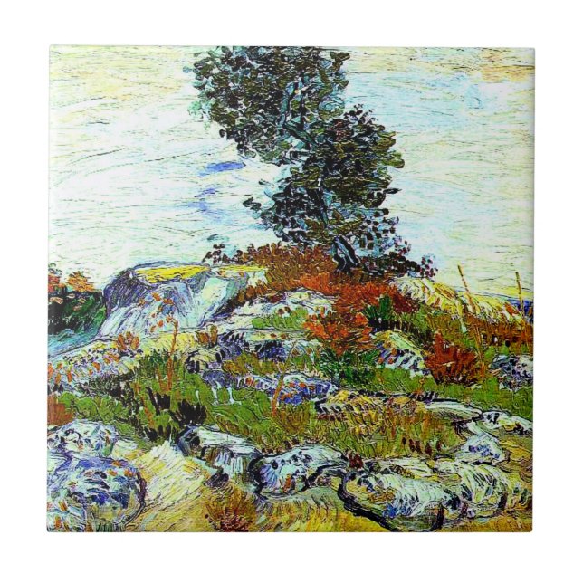 Van Gogh - The Rocks with Oak Tree, fine art Ceramic Tile (Front)