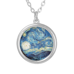 van gogh the starry night 1889 Vintage Art Silver Plated Necklace