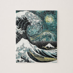 Van Gogh The Starry Night - Hokusai The Great Wave Jigsaw Puzzle