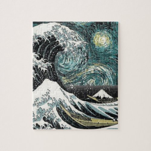 Van Gogh The Starry Night _ Hokusai The Great Wave Jigsaw Puzzle