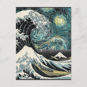 Van Gogh The Starry Night - Hokusai The Great Wave Postcard