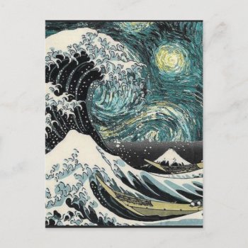 Van Gogh The Starry Night - Hokusai The Great Wave Postcard by ZazzleArt2015 at Zazzle