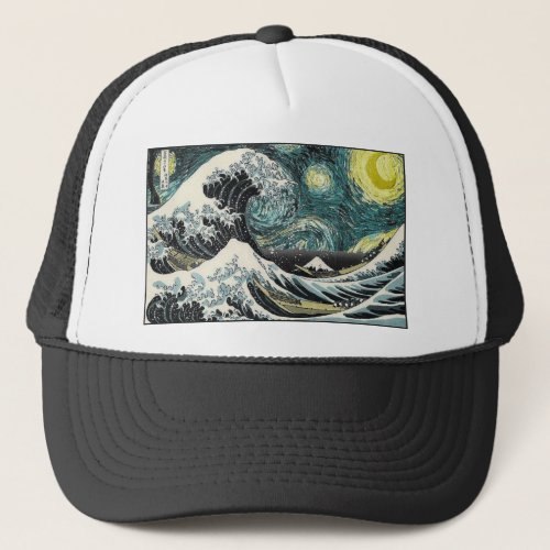 Van Gogh The Starry Night _ Hokusai The Great Wave Trucker Hat