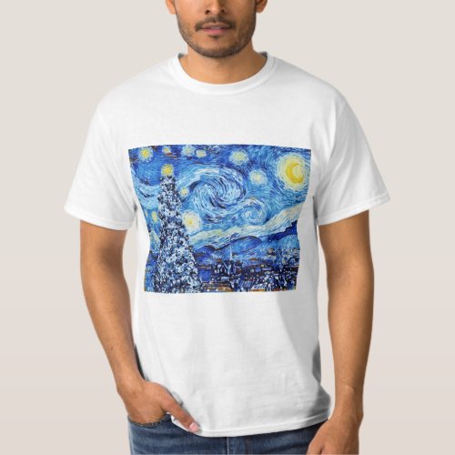 Van Gogh _ The Starry Night _ White Christmas Art  T_Shirt