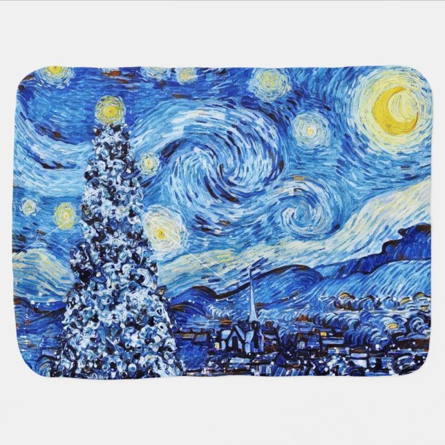 Van Gogh - The Starry Night - White Christmas  Baby Blanket (Horizontal)