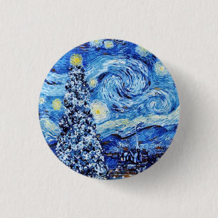 Van Gogh - The Starry Night - White Christmas Butt Button