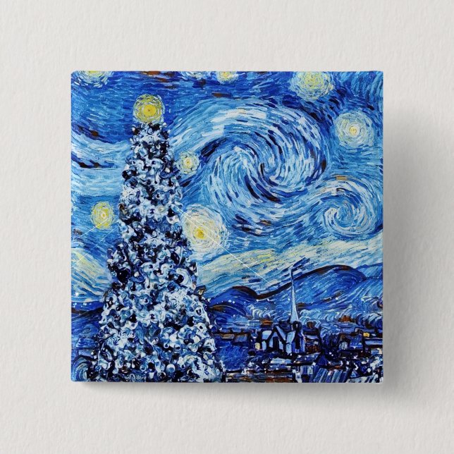 Van Gogh - The Starry Night - White Christmas  Button (Front)